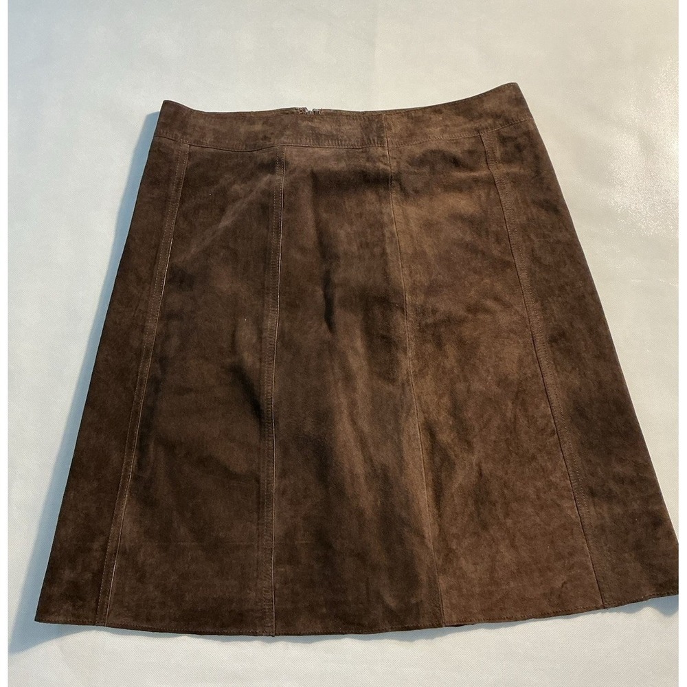 CO & EDDY Brown Genuine Suede Leather Skirt Size 12 NWT A-Line Midi Zip